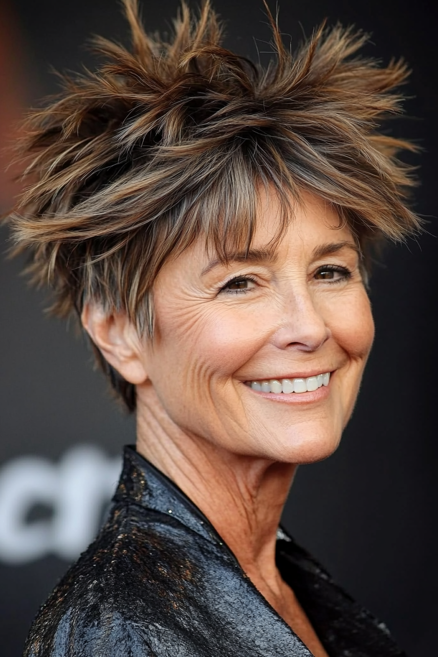 2. Feathered Spike Cut with Soft Brown Tones (Spiky Short Haircuts For Women Over 60) - Spiky Short Haircuts For Women Over 60