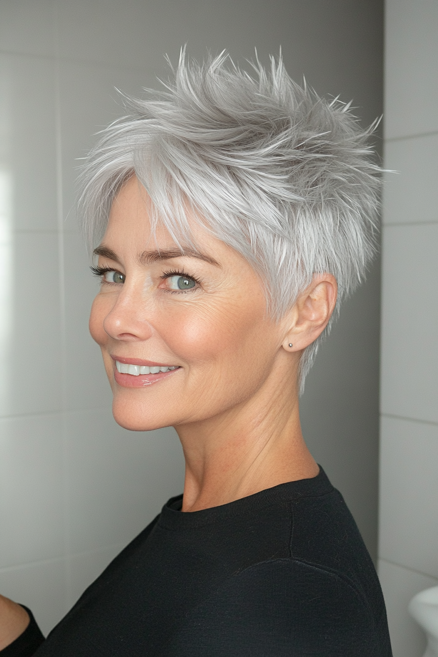 3. Silver Frosted Crop with Subtle Spikes (Spiky Short Haircuts For Women Over 60) - Spiky Short Haircuts For Women Over 60