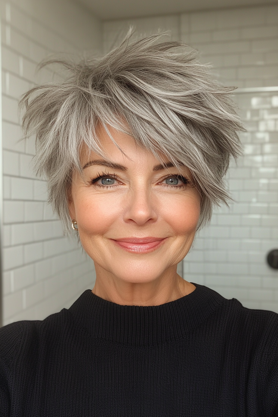 9. Spiky Gray Pixie with Textured Layers (Spiky Short Haircuts For Women Over 60) - Spiky Short Haircuts For Women Over 60