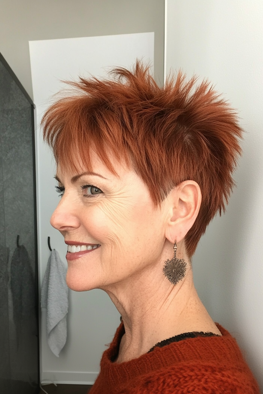 10. Short Auburn Spikes with Choppy Bangs (Spiky Short Haircuts For Women Over 60) - Spiky Short Haircuts For Women Over 60