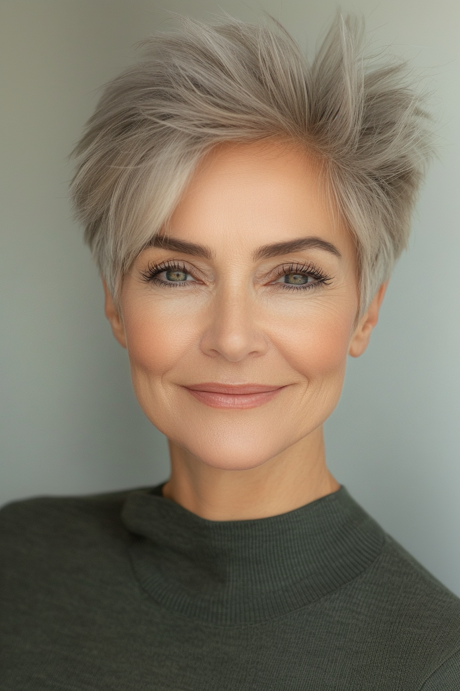 18. Ash Blonde Cropped Pixie with Crown Spikes (Spiky Short Haircuts For Women Over 60) - Spiky Short Haircuts For Women Over 60