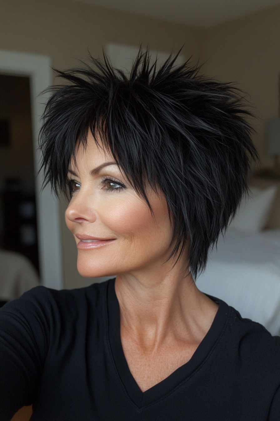 16. Natural Black Spiky Shag Pixie (Spiky Short Haircuts For Women Over 60) - Spiky Short Haircuts For Women Over 60