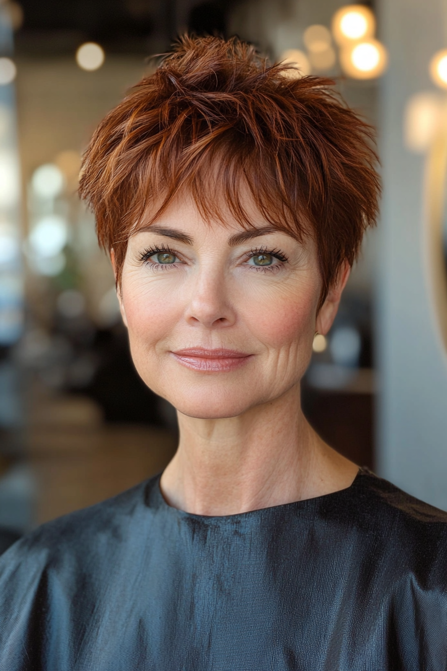 21. Short Spiky Crop in Rich Mahogany (Spiky Short Haircuts For Women Over 60) - Spiky Short Haircuts For Women Over 60