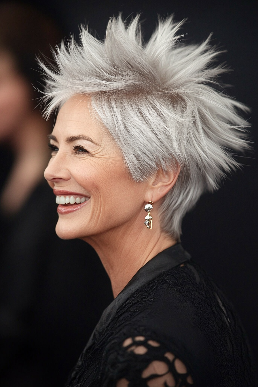 22. Lifted Spiky Pixie in Cool Platinum (Spiky Short Haircuts For Women Over 60) - Spiky Short Haircuts For Women Over 60